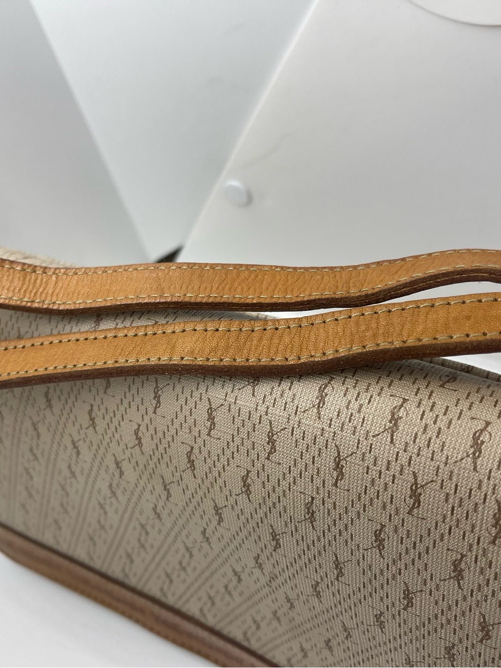 Yves Saint Laurent Beige and Brown Shoulder Bag with Monogram Trim - Picture 16 of 16